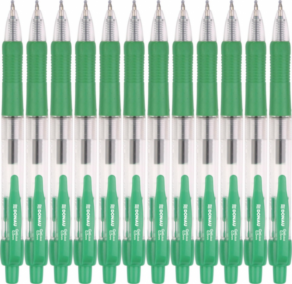 12x Długopis żelowy automatyczny Donau, 0.5mm zielony