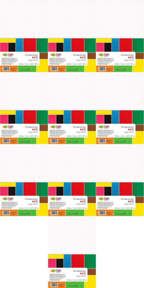 10x Filc dekoracyjny Happy Color Mix, 20x30 cm, 1.5 mm, 10 arkuszy, 10 kolorów