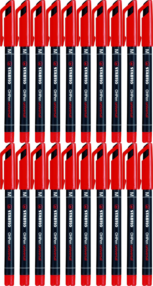 20x Foliopis Stabilo, OHPen, okrągła, 1mm (M), czerwony
