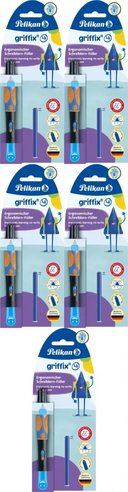 5x Pióro do nauki pisania Pelikan Griffix Neon Black, czarny
