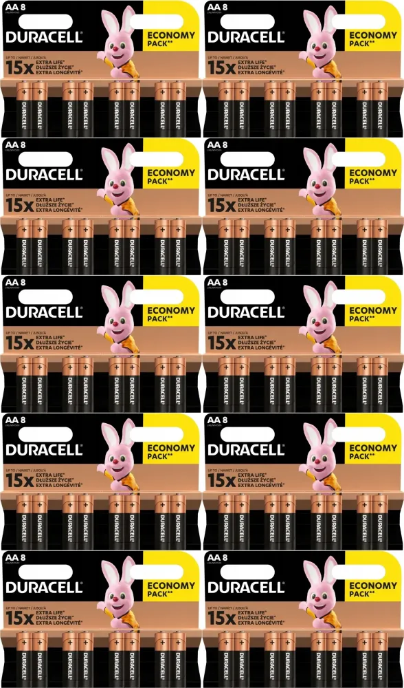 10x Bateria alkaliczna Duracell, AA, 8 sztuk