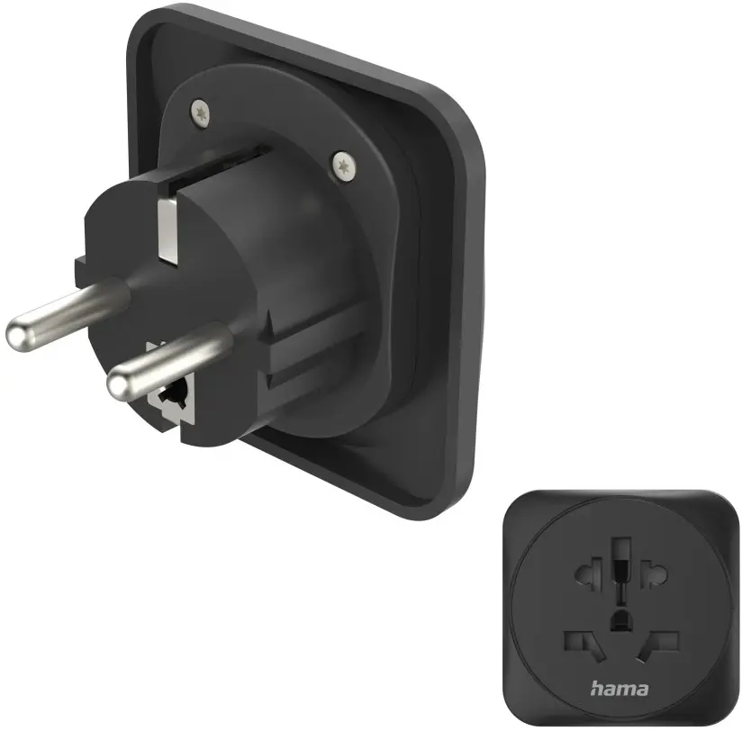 Adapter podróżny Hama, gniazdo uniwersalne -> wtyk EU, czarny
