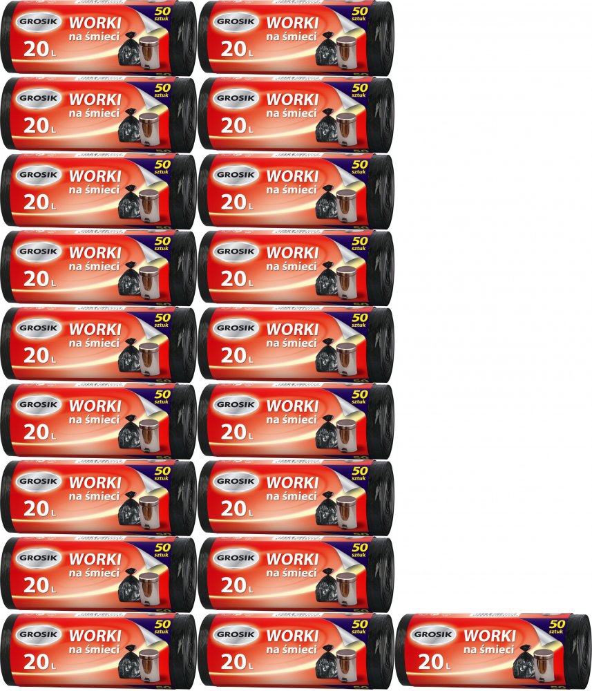 20x Worki na śmieci Grosik, na odpady zmieszane, 20l, 50 sztuk, czarny