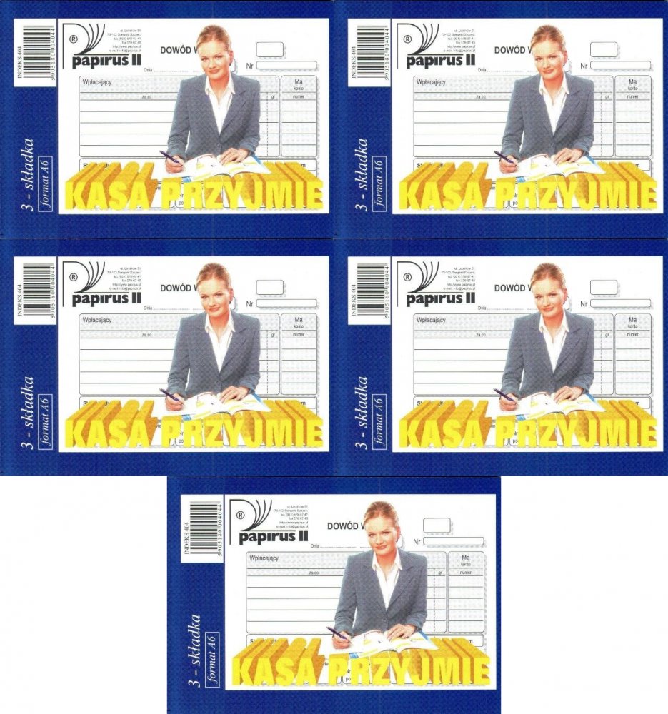 5x Druk akcydensowy Kasa przyjmie KP Papirus II typ 404, A6, oryginał+2 kopie