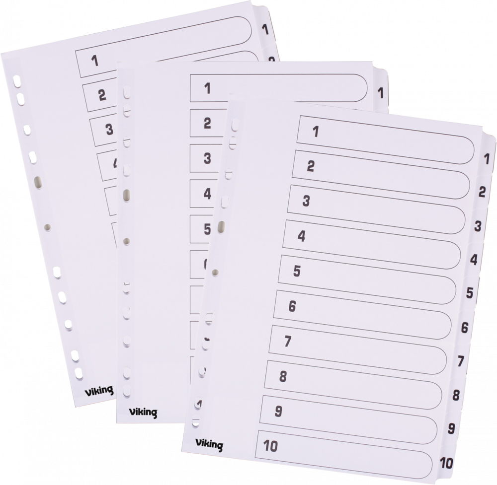 3x Przekładki do segregatora Viking Mylar, kartonowe, numeryczne, A4, 1-10 kart, biały