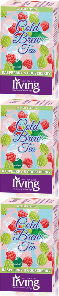 3x Herbata owocowo-ziołowa w kopertach Irving Cold Brew Tea, na zimno, malina i agrest, 20 sztuk x 1.8g