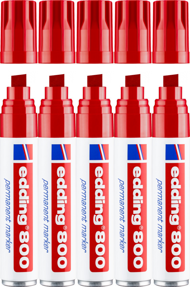 5x Marker permanentny edding 800, ścięta, 4-12mm, czerwony