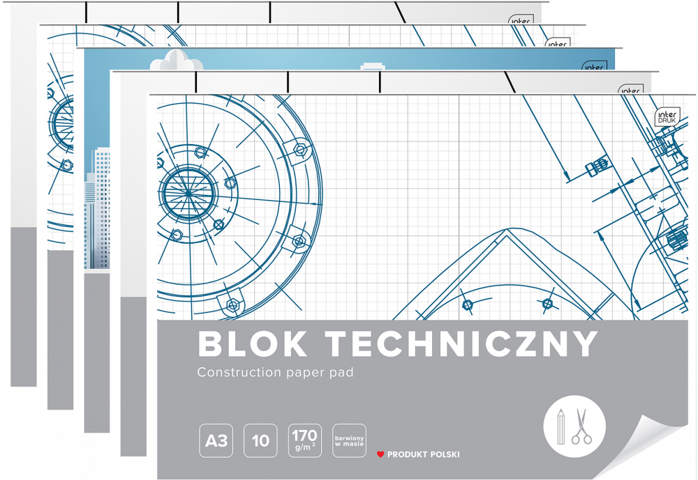 5x blok techniczny Interdruk, A3, 10 kartek, biały