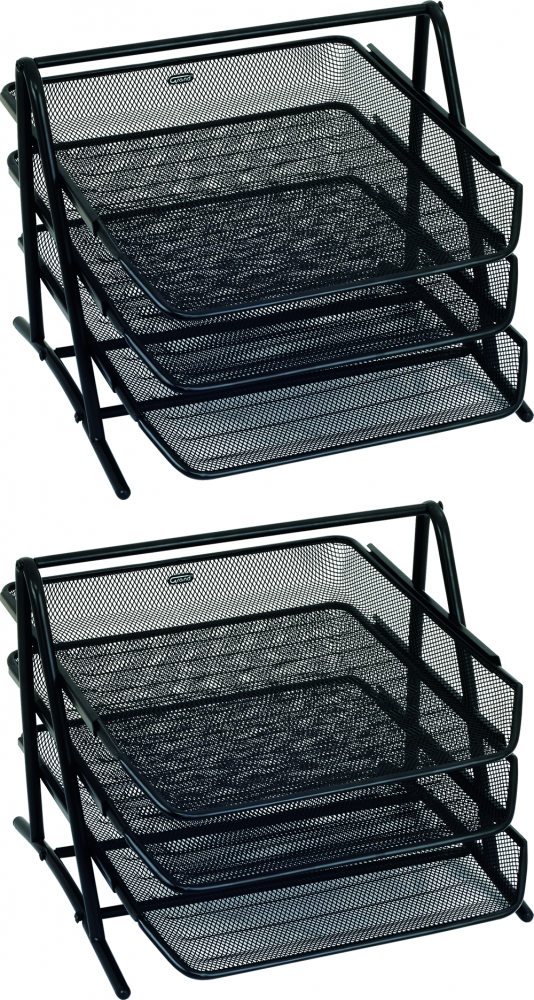 2x Zestaw 3 półek na dokumenty Grand TY-190/GR-069 A4, druciany, czarny