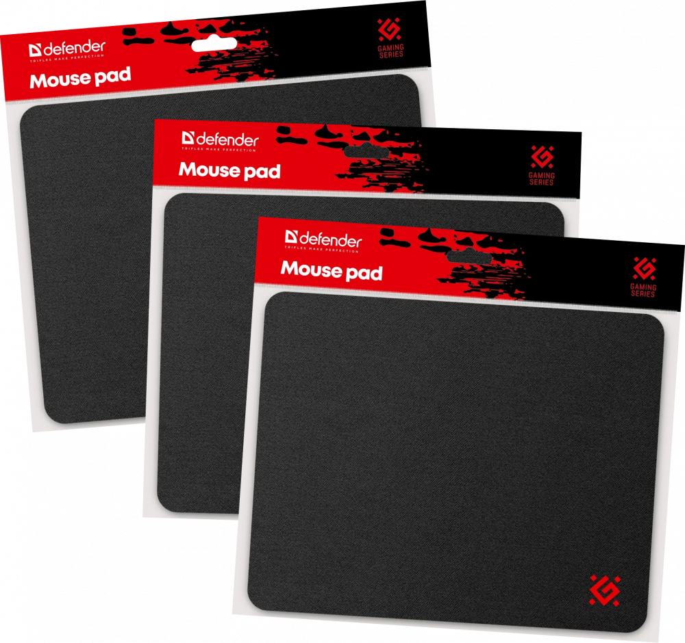 3x Podkładka pod mysz Defender Black, 250x200x3mm, czarny