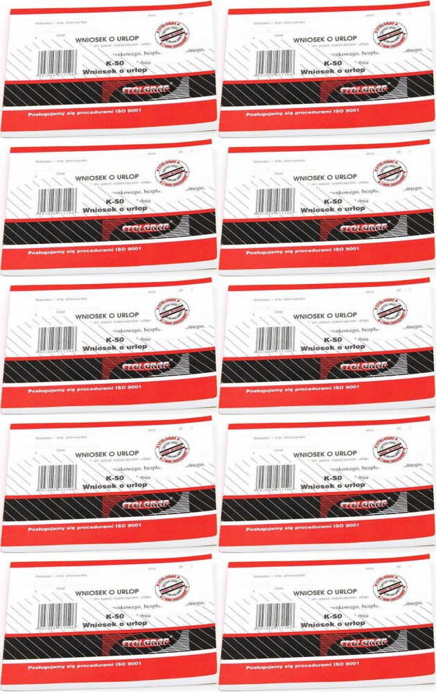 10x Druk akcydensowy Wniosek o urlop Stolgraf K-50, A6, 100k