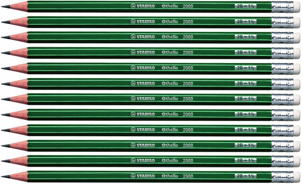 12x ołówek Stabilo Othello, 2B, z gumką, zielony