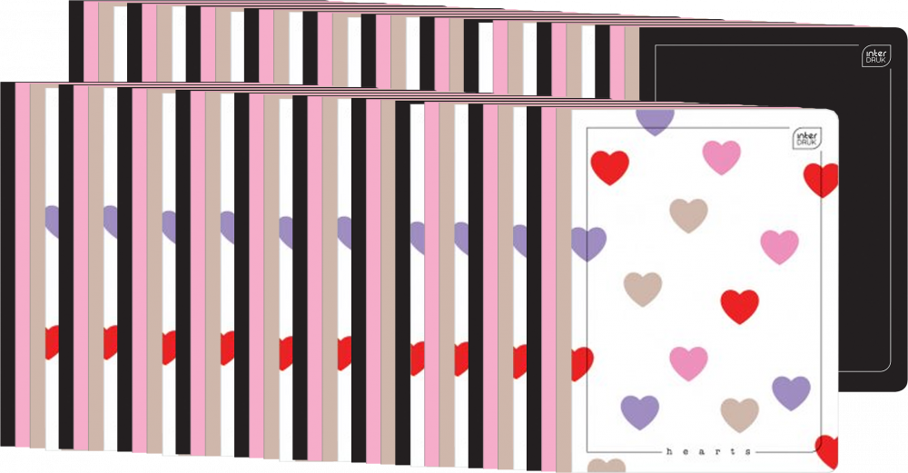 40x Zeszyt w kratkę Interdruk UV Hearts, A5, 60 kartek, mix wzorów