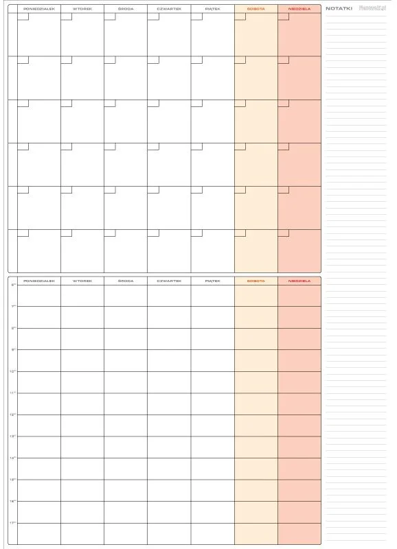 Planer/organizer miesiąc+ tydzień Brooklyn, z możliwością zmiany notatek, A0 (84 cm x 119cm)