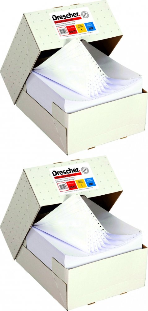 2x Papier offsetowy do drukarki igłowej (składanka) Drescher Polska Sp. z o.o., 210mm, 1+0 bez nadruku