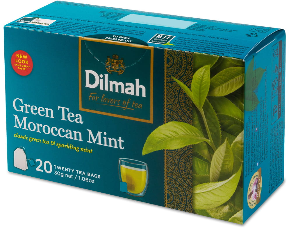 Herbata zielona smakowa w torebkach Dilmah, Moroccan Mint Green Tea, mięta, 20 sztuk x 1.5g