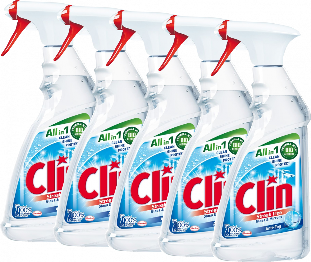 5x Płyn do mycia szyb Clin Anti-Fog, z rozpylaczem, 500ml