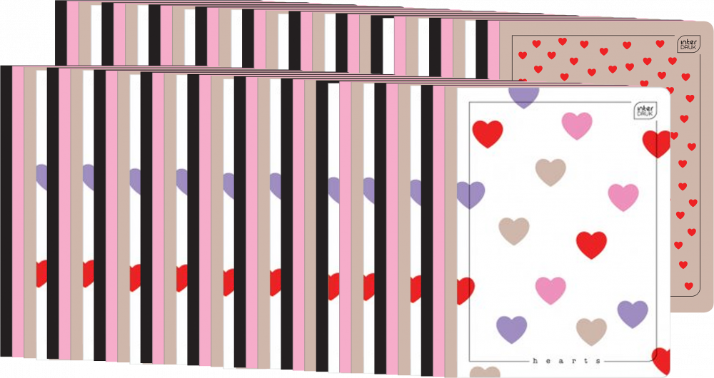 50x Zeszyt w kratkę Interdruk UV Hearts, A5, 60 kartek, mix wzorów