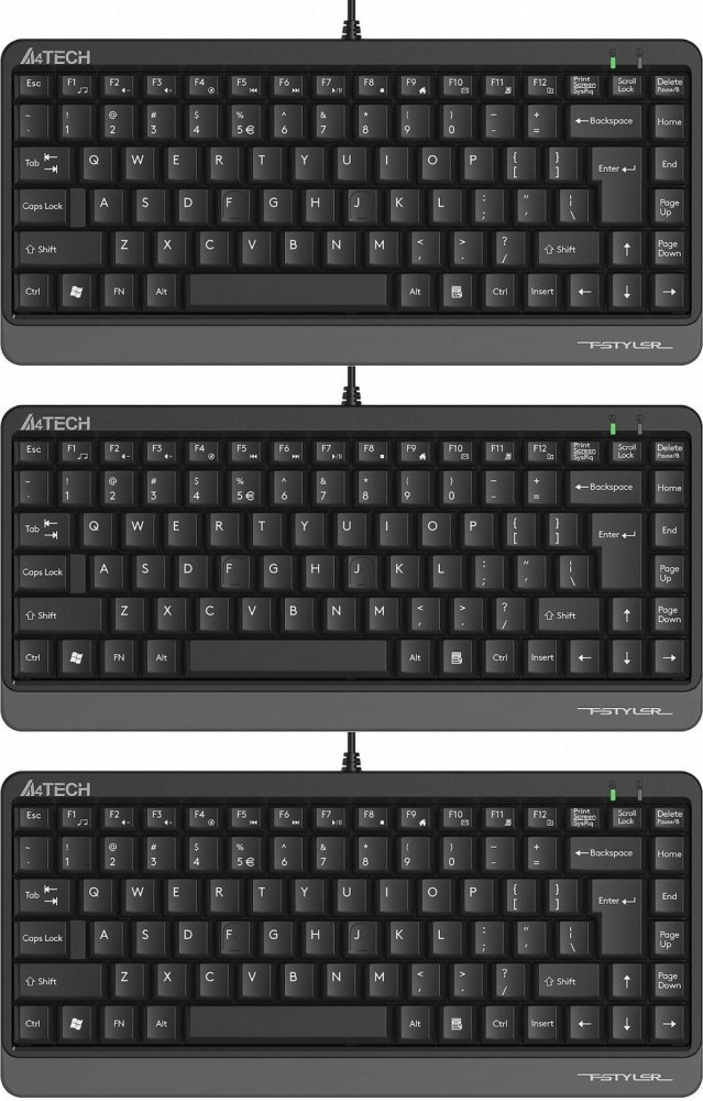 3x Klawiatura przewodowa A4Tech FStyler FK11, szary
