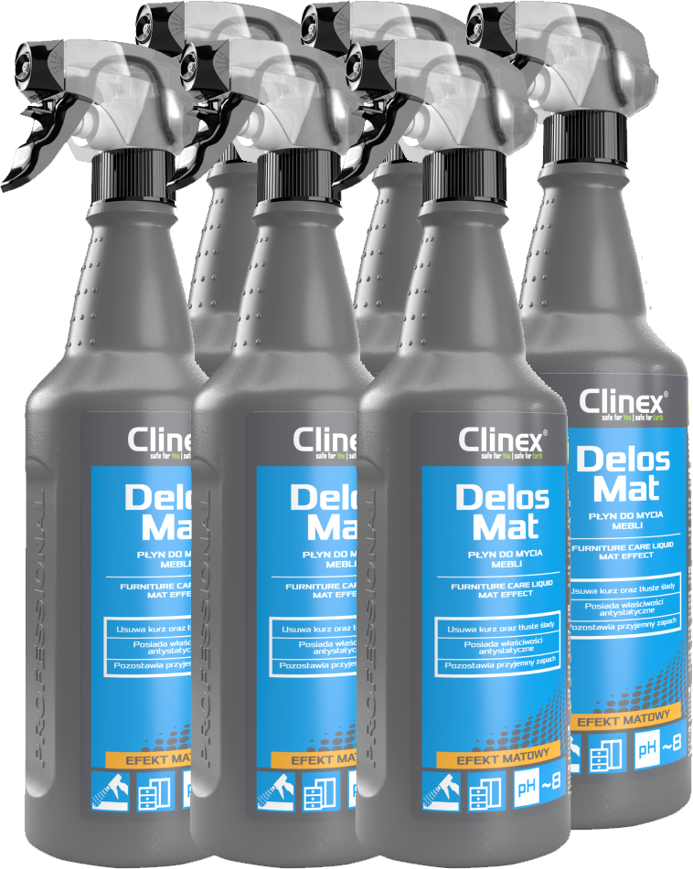 6x Płyn do czyszczenia mebli Clinex Delos Mat, z rozpylaczem, 1l