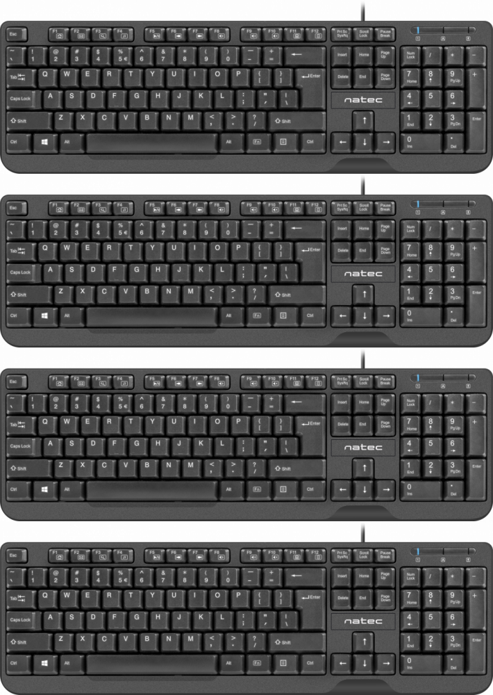 4x Klawiatura przewodowa Natec Trout US Slim NKL-0967, czarny