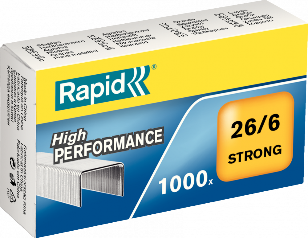 Zszywki Rapid Strong, 26/6 1M, 1000 sztuk, srebrny