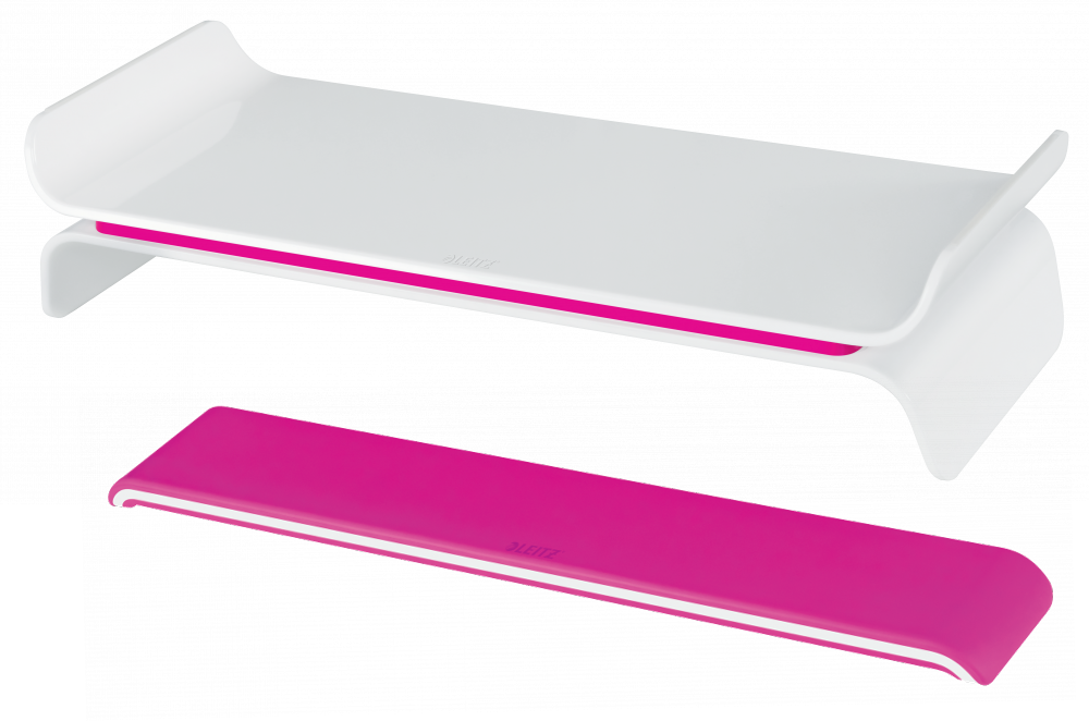 Zestaw: podstawka pod monitor + podkładka pod nadgarstki Leitz Ergo WOW, różowy