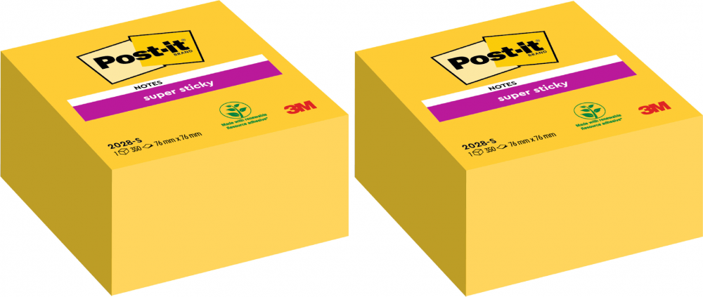 2x Notes samoprzylepny Post-it Super Sticky, 76x76mm, 350 karteczek, żółty, neonowy