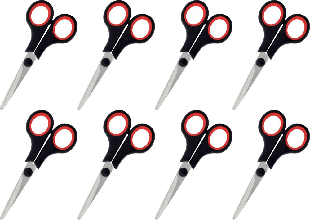 8x Nożyczki biurowe Grand Soft GR-5500, 12cm, czarno-czerwony