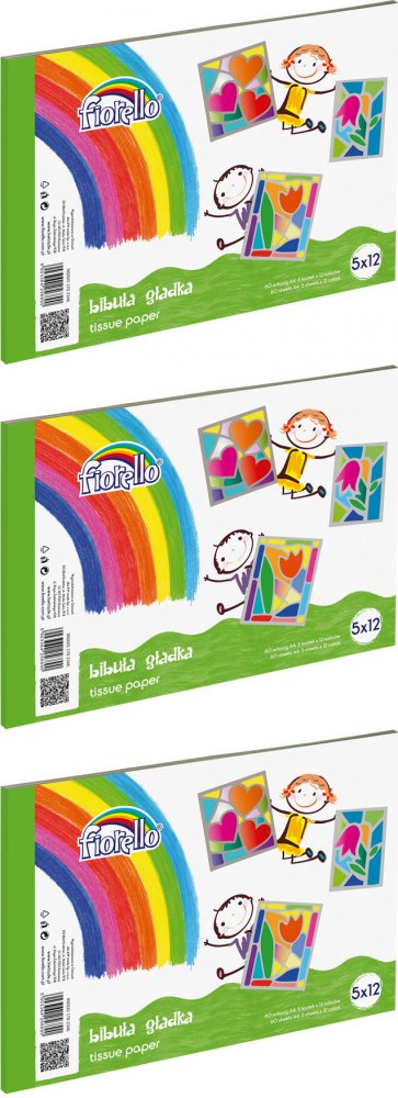 3x Bibuła gładka Fiorello, A4, 60 sztuk, mix kolorów