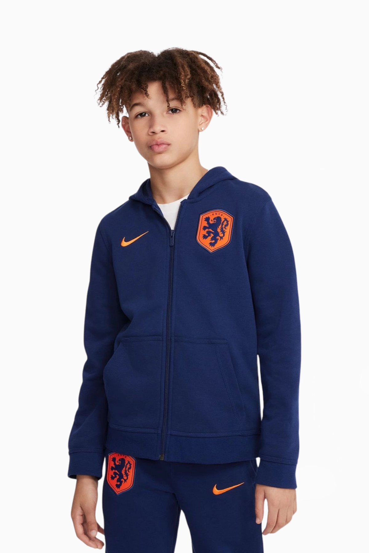 Bluza z kapturem Reprezentacji Holandii Nike 2024 Club Junior - Granatowy