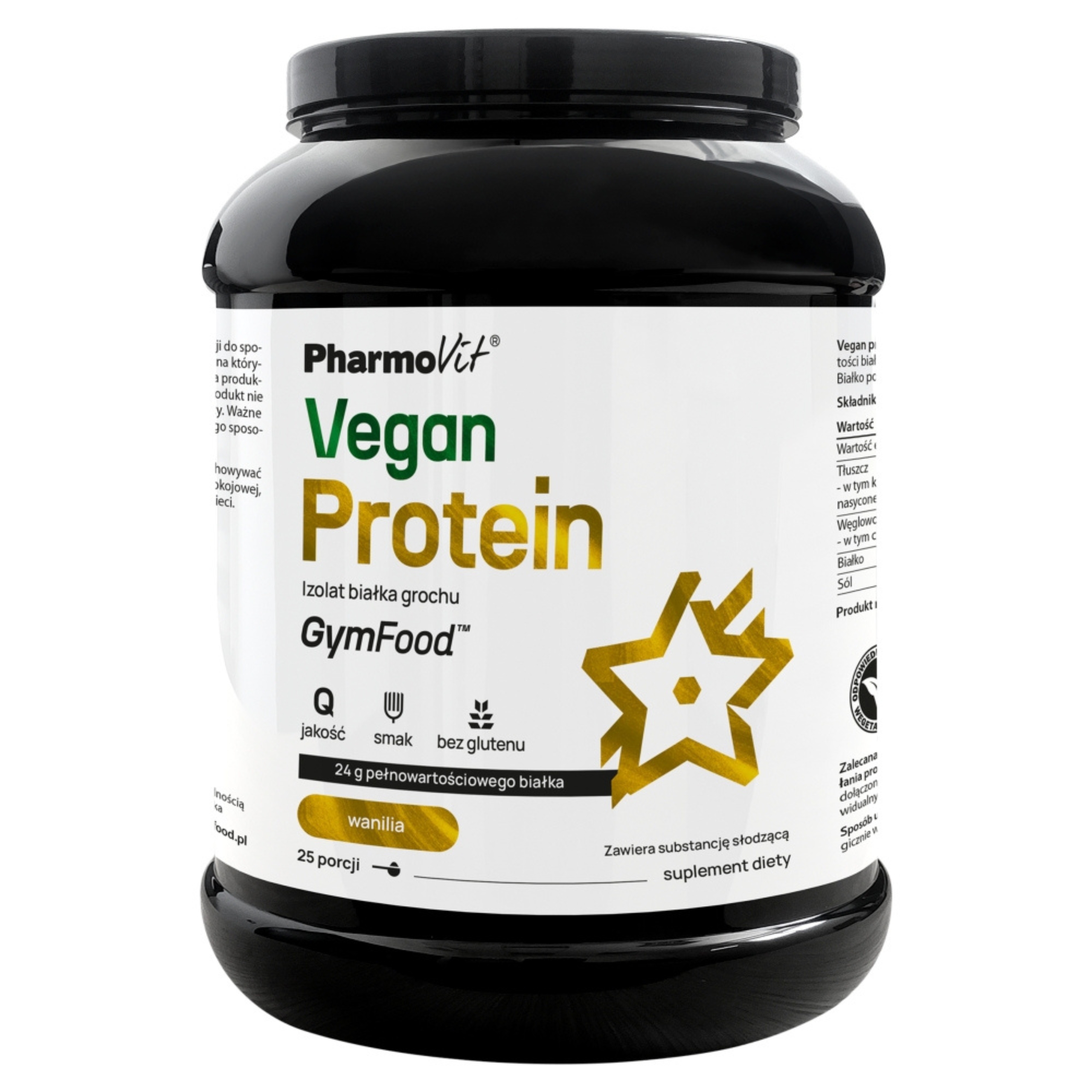 Pharmovit gymfood vegan protein, izolat białka grochu, wanilia, 750 g
