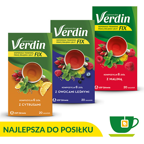 Zestaw: verdin fix z cytrusami, 20 saszetek + verdin fix z owocami leśnymi, 20 saszetek + verdin fix z maliną, 20 saszetek