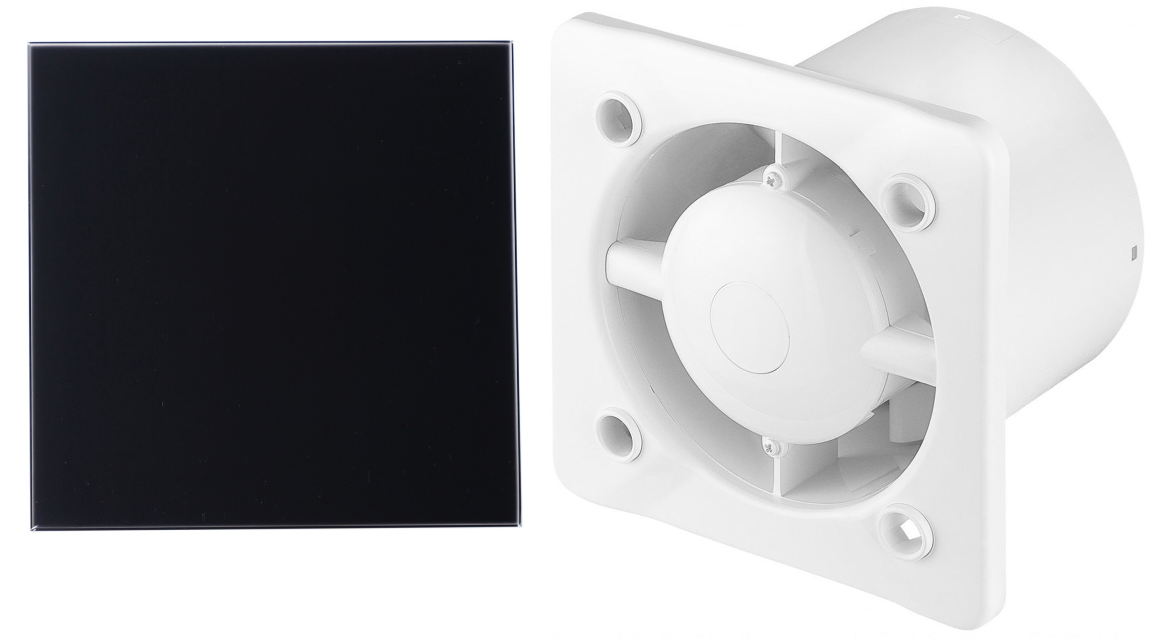 Zestaw Awenta System+ Silent 100H wentylator ścienno-sufitowy z panelem ozdobnym biały/czarny mat (KWS100H, PTGB100M) - Wysyłka w 24h