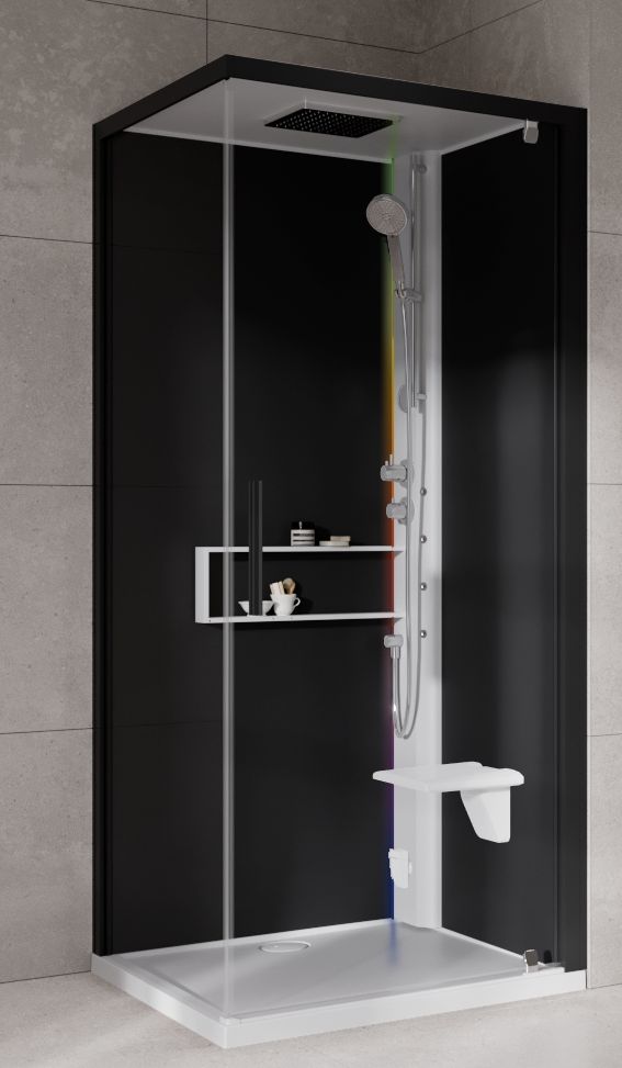 Novellini Glax 2 2.0 G+F kabina z hydromasażem 80 cm kwadratowa prawa parowa z brodzikiem biała G22GF80DT5-1UH