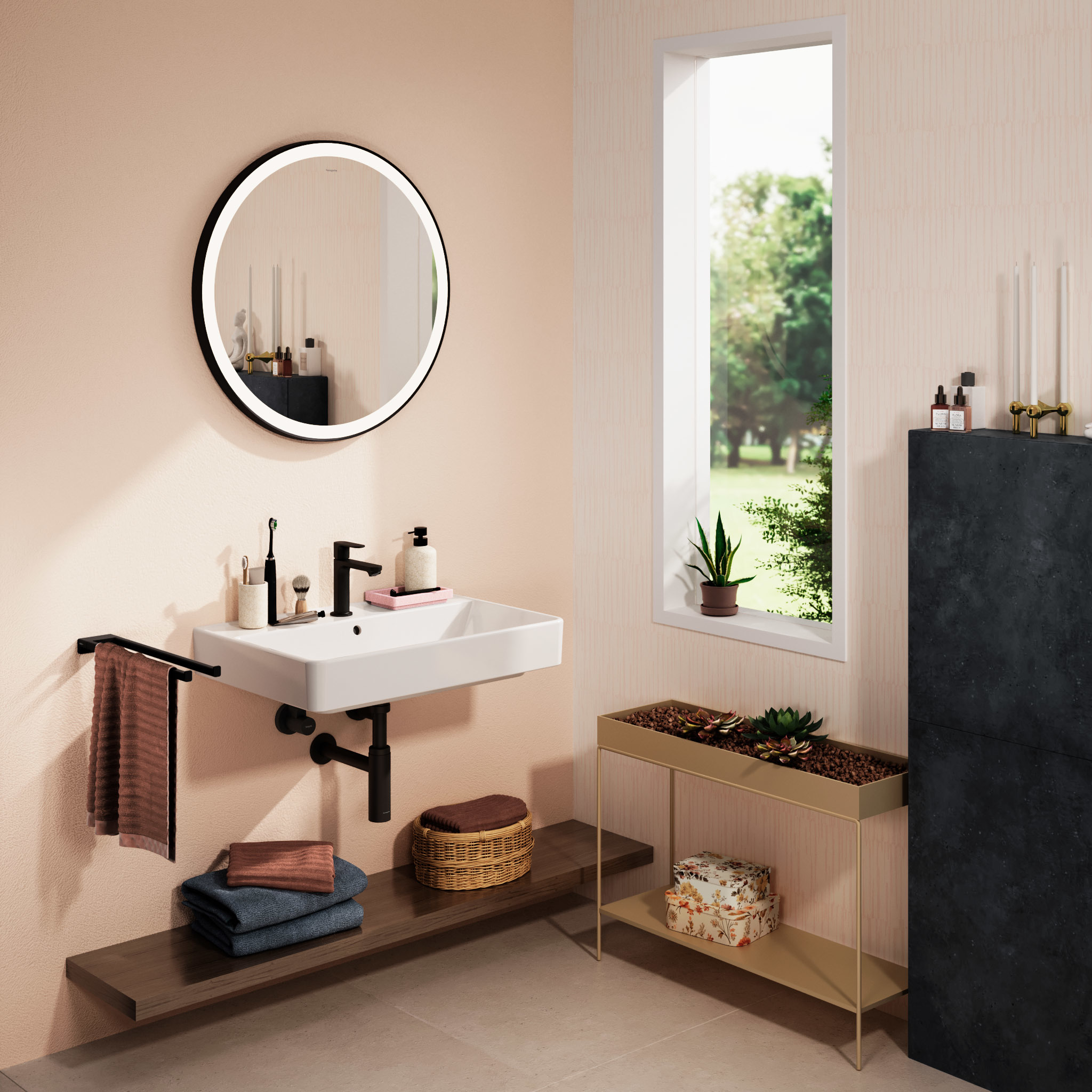 Hansgrohe Xarita Lite S lustro 70x70 cm okrągłe z oświetleniem czarny mat 54979670