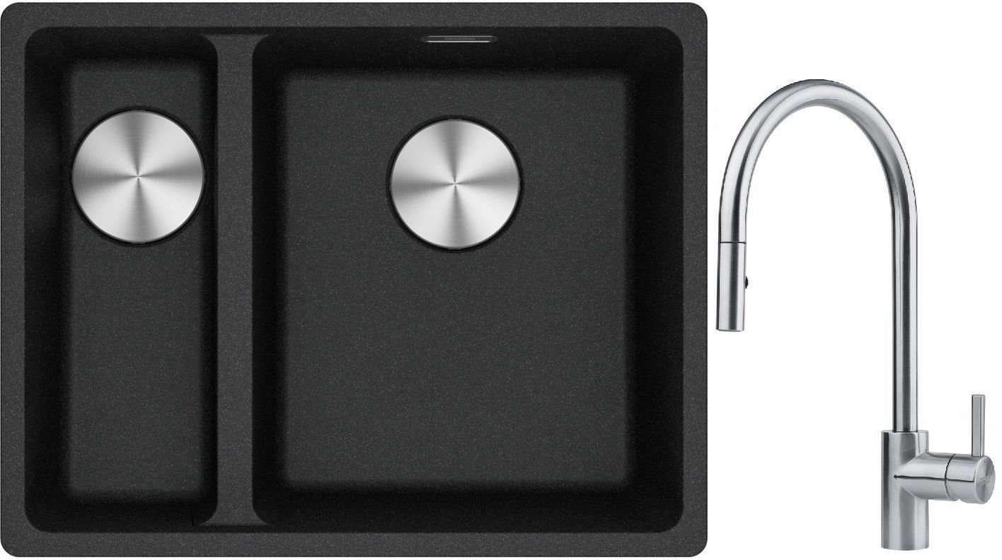 Franke Maris MRG 160-34-15 zlewozmywak 55x43 cm Fragranite onyx z baterią kuchenną Eos stal szlachetna (1250687269, 1150590045)