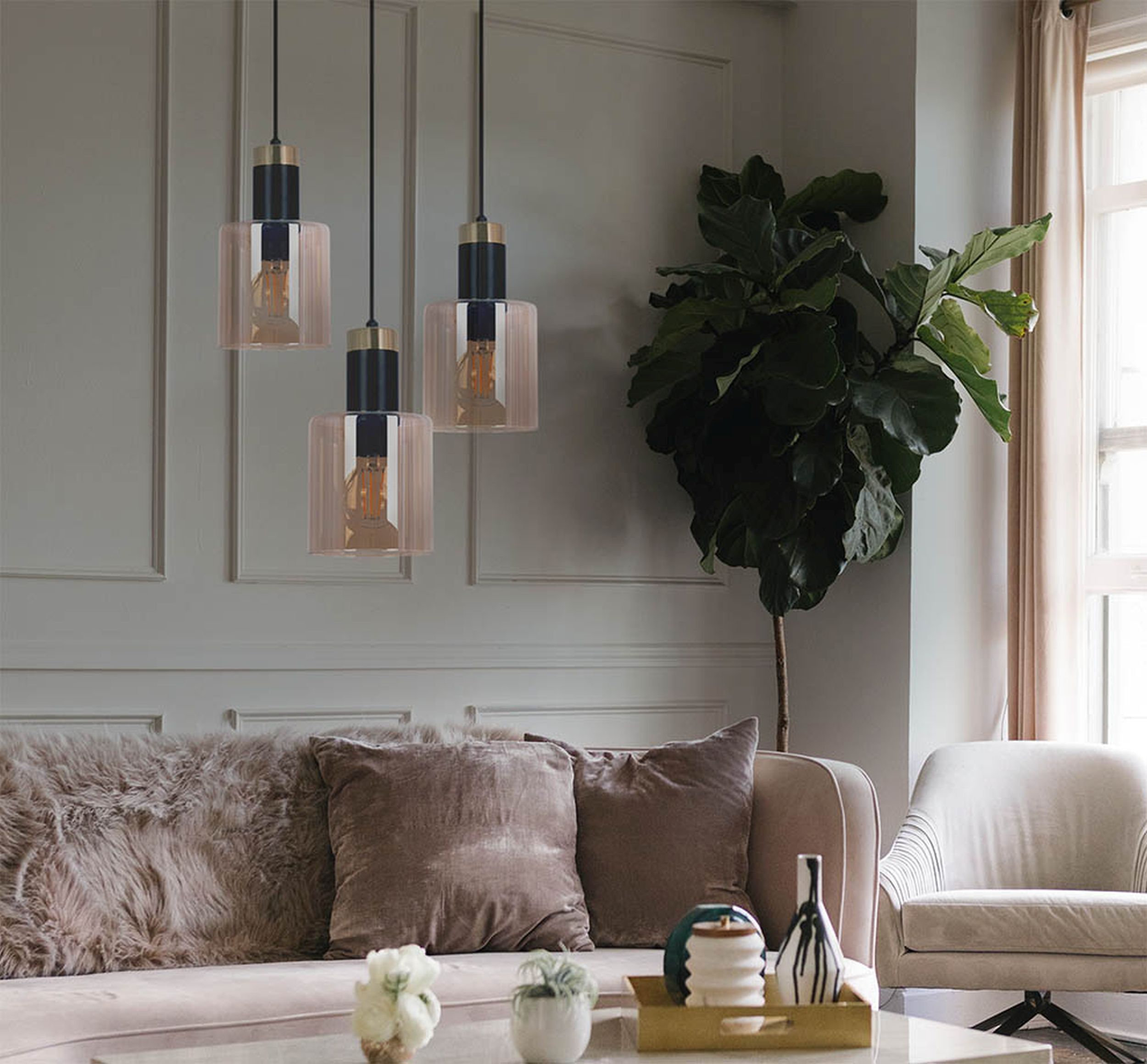 Kaja Alto lampa wisząca 3x40W czarny/bursztynowy K-5257