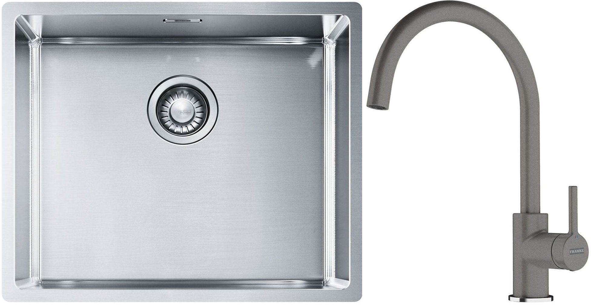 Franke Box BXX 110-50/BXX 210-50 zlewozmywak 54x45 cm stalowy z baterią kuchenną Lina kamienny szary (1270453656, 1150626022)