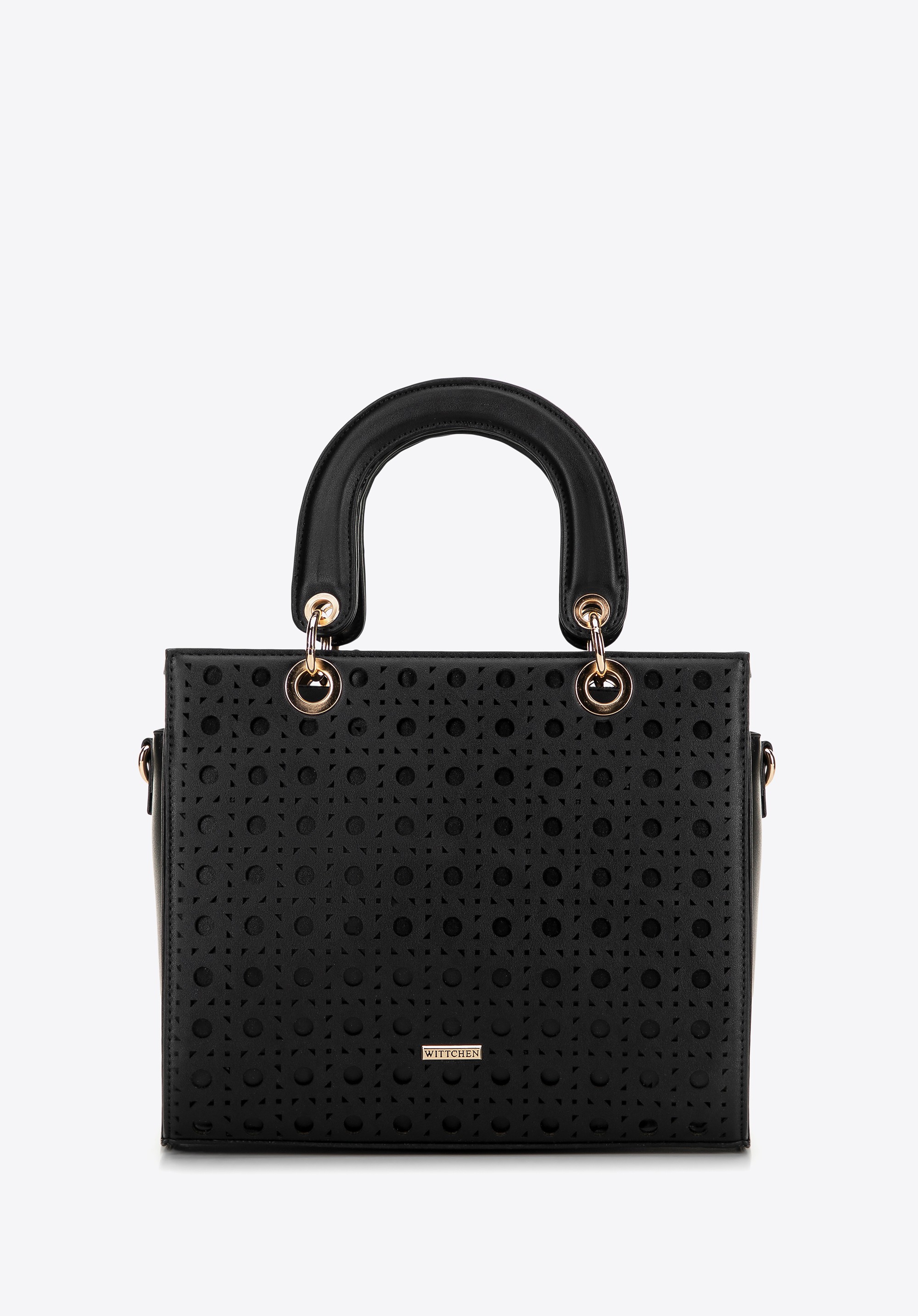 Damski kuferek z ekoskóry w geometryczny wzór czarny