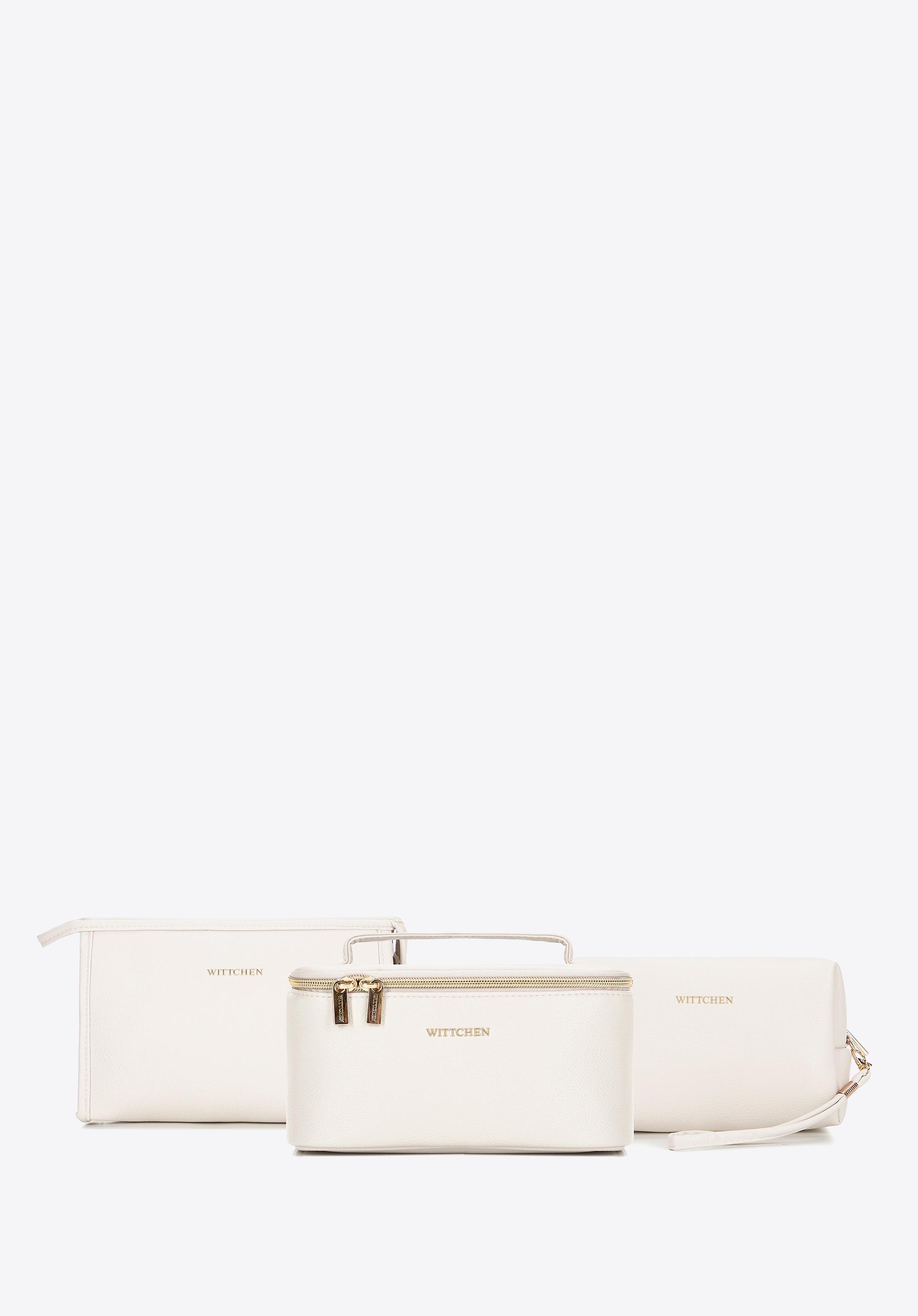 Komplet damskich kosmetyczek z imitacji skóry ecru