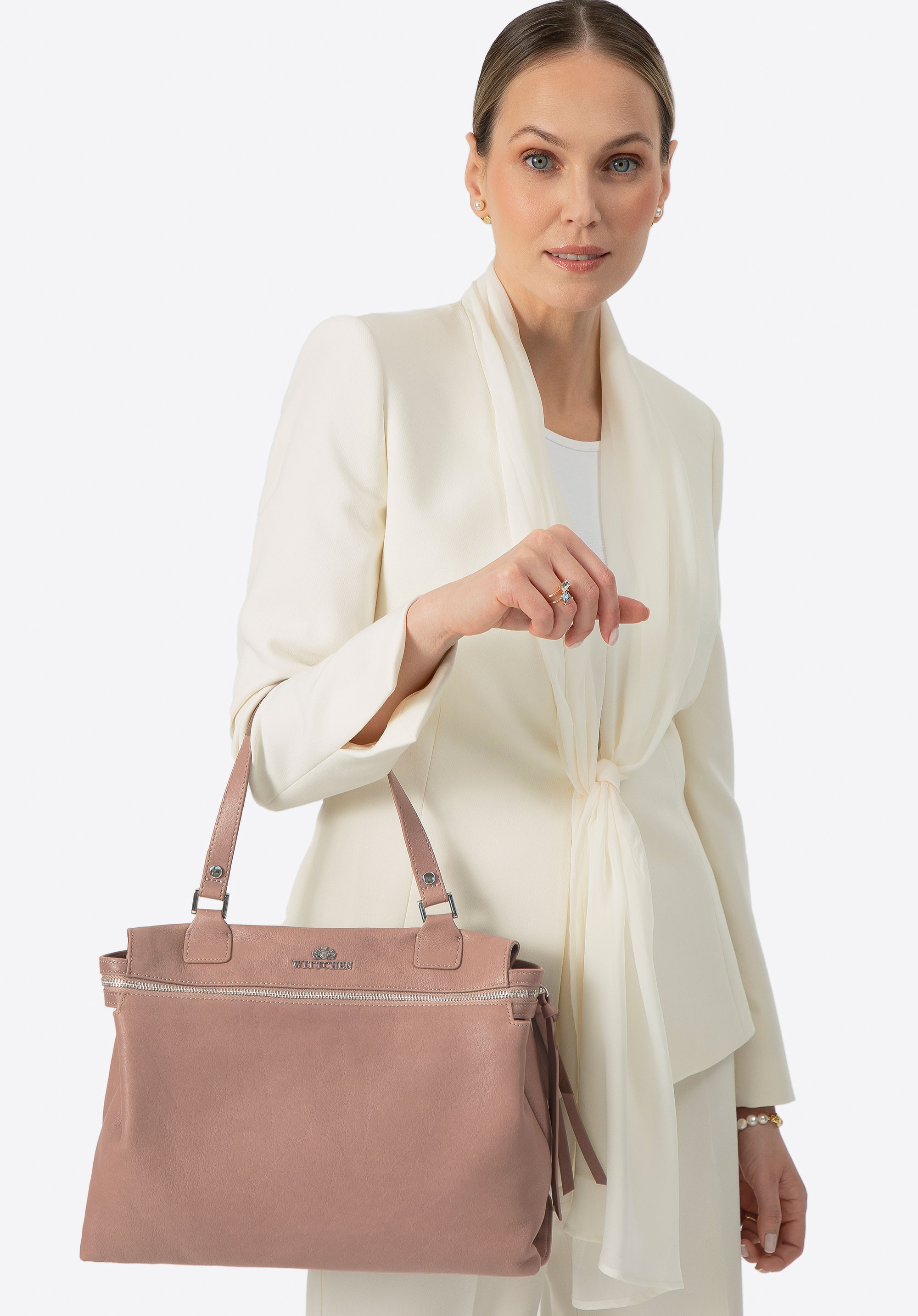 Damski kuferek ze skóry naturalnej beżowy