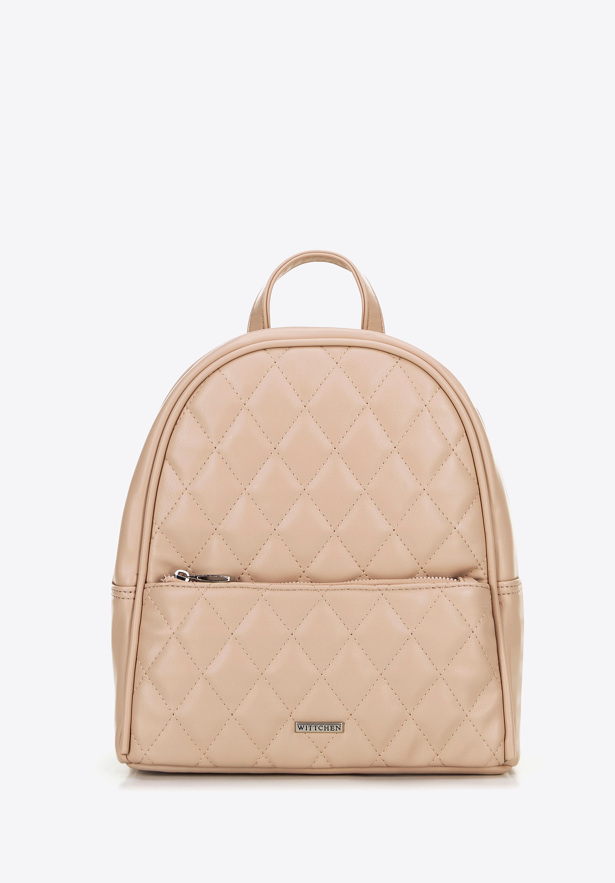 Damski plecak z imitacji skóry w przeszycia beżowy