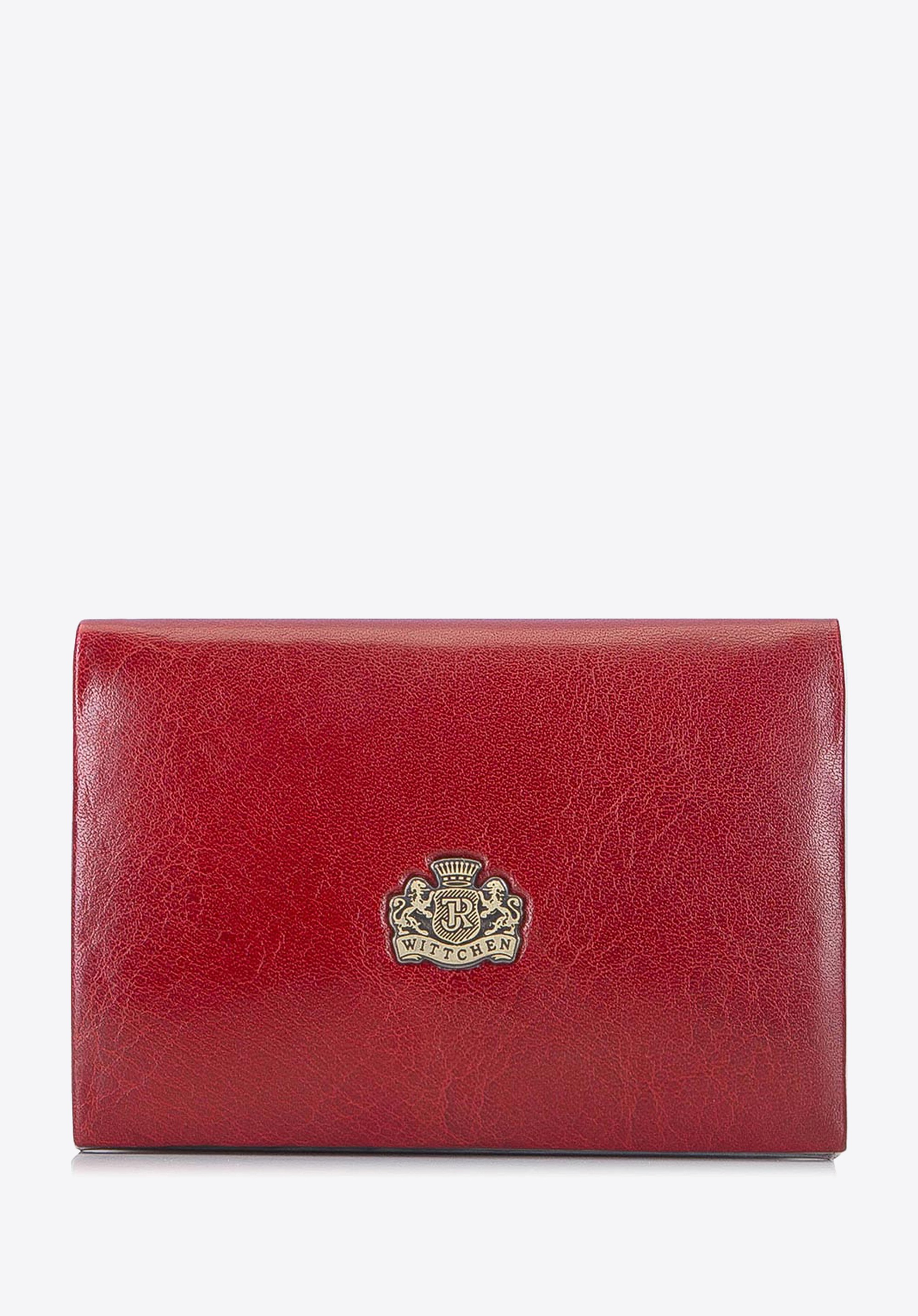 Etui na wizytówki ze skóry z herbem klasyczne czerwone