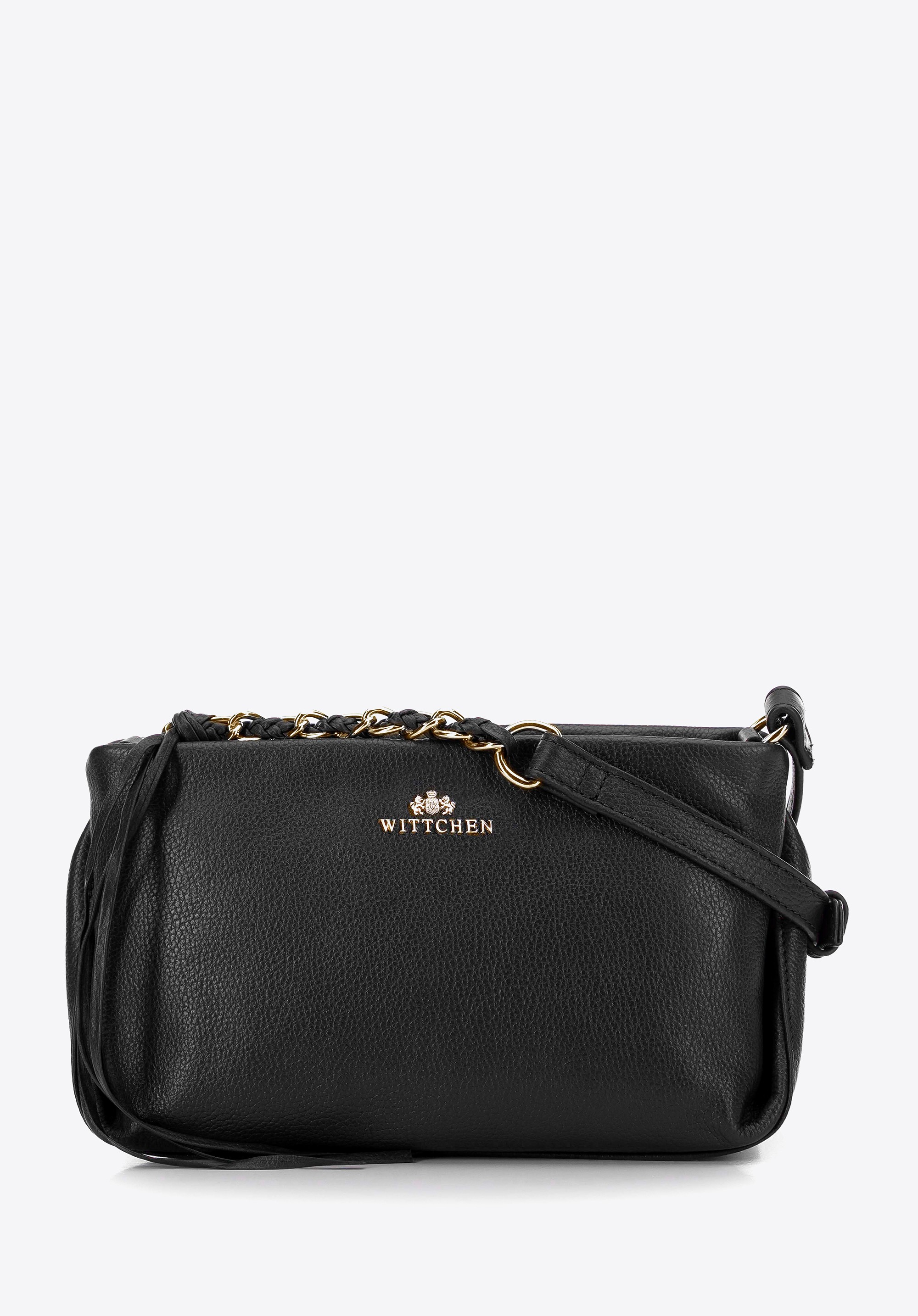 Damska skórzana listonoszka z ozdobnymi elementami czarno - złota