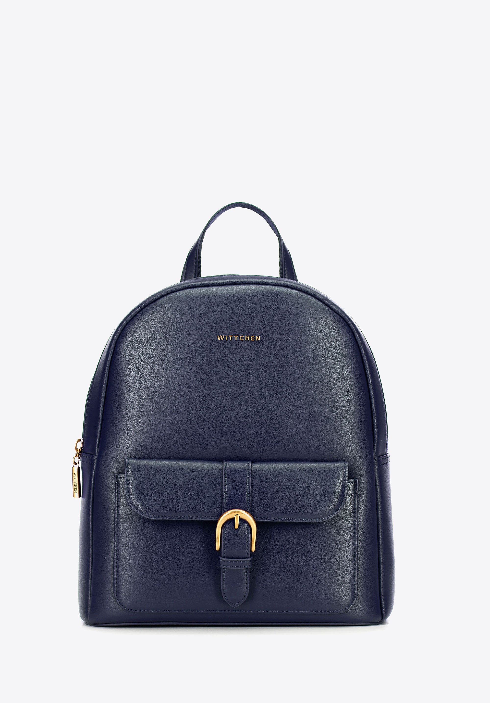 Damski plecak ze skóry naturalnej z kieszenią na przodzie granatowy