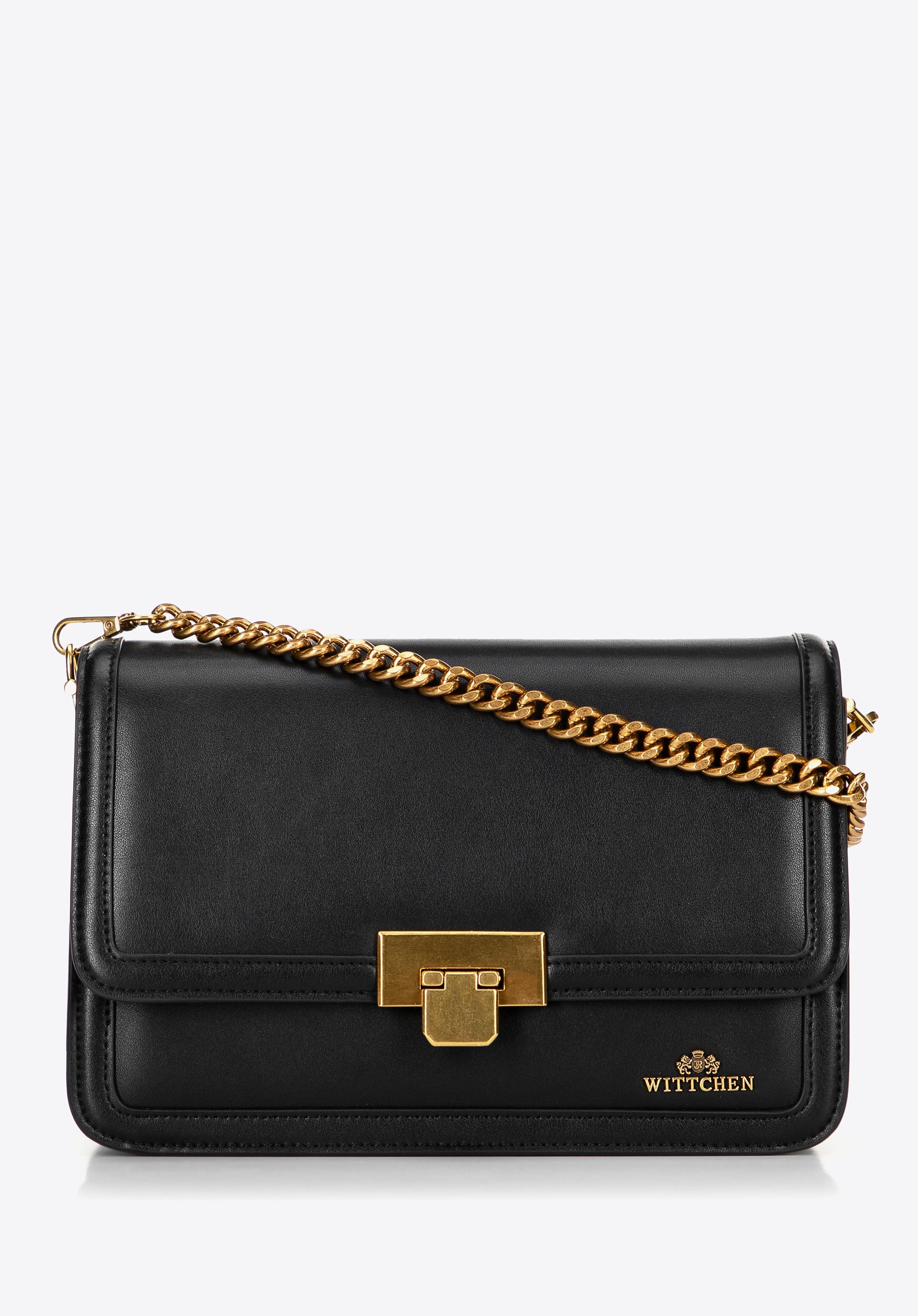 Skórzana crossbody z odpinanym łańcuszkiem czarna