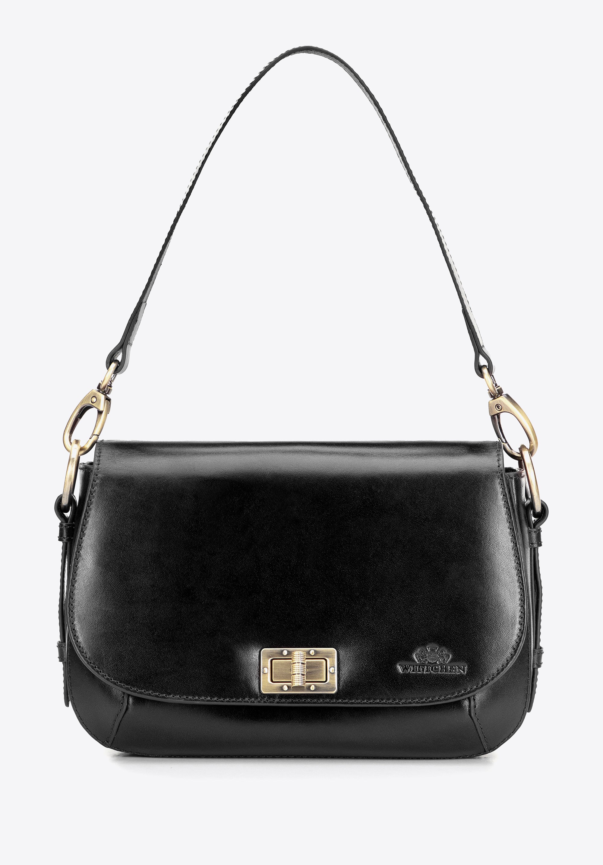 Damska listonoszka ze skóry naturalnej z klapą na klamrę czarna