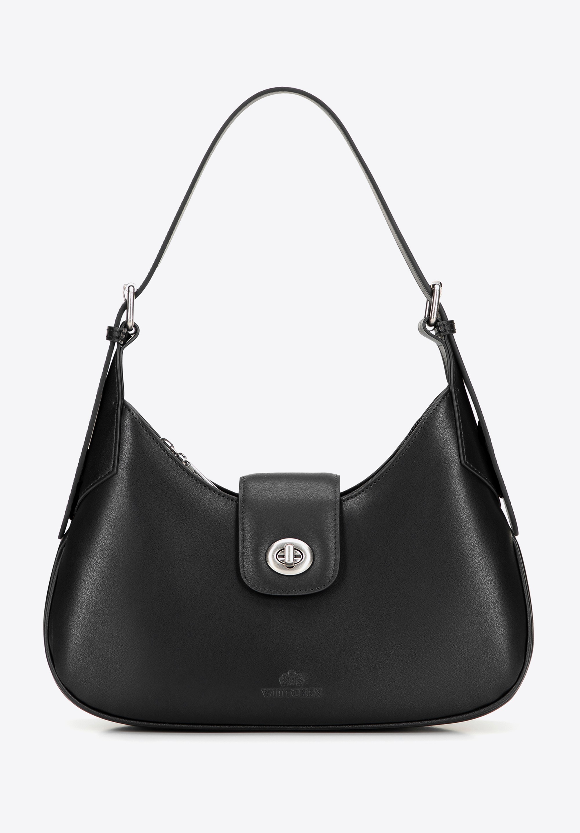 Skórzana torebka na ramię z odpinanym paskiem czarna