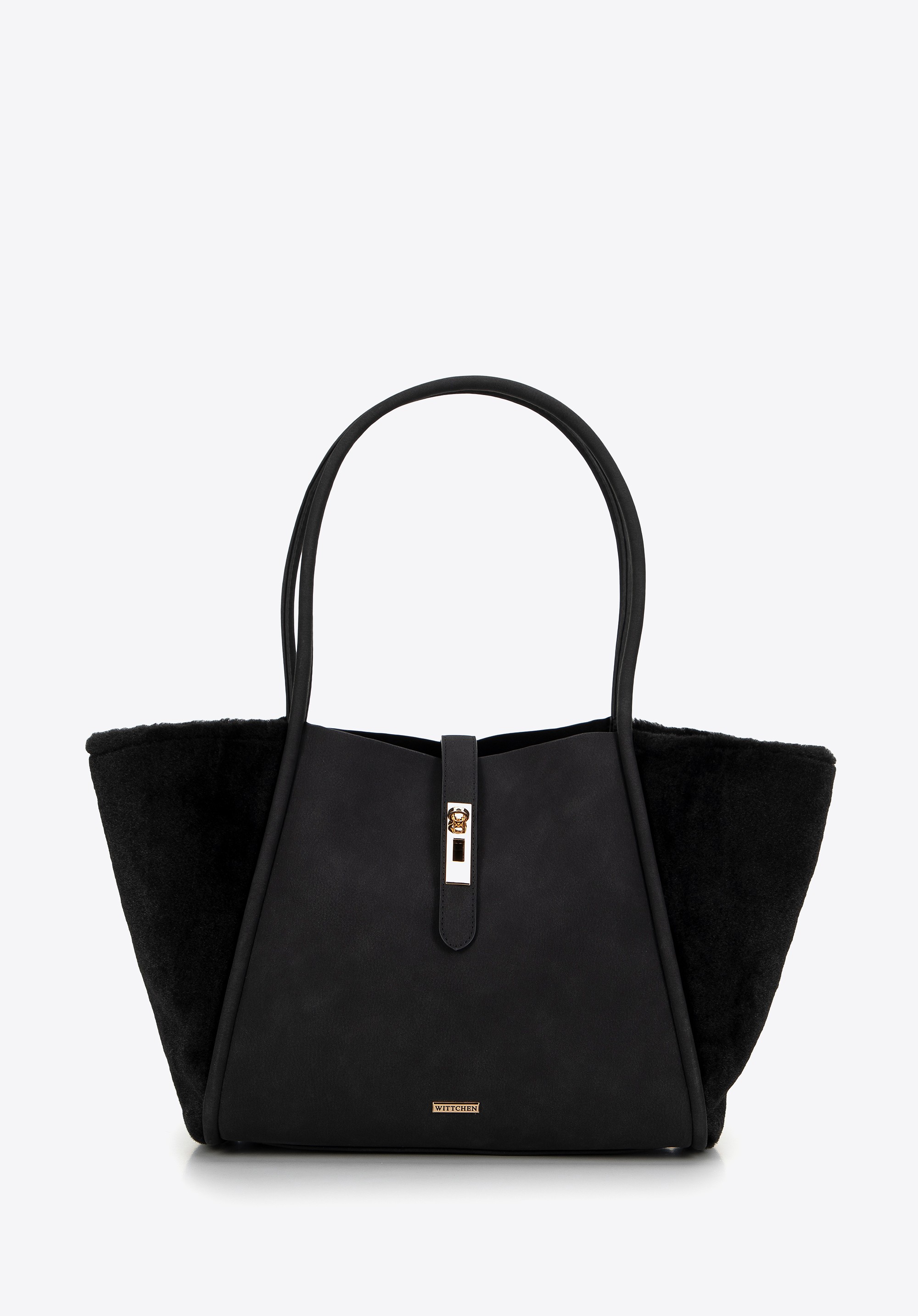 Damska shopperka z ekoskóry i sztucznego futerka czarna